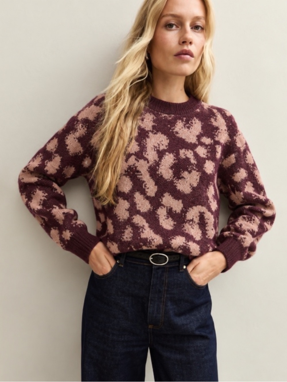Nordstrom Mauve and Blush animal print Crewneck Sweater